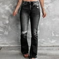 thumbnail image 5 of HAXMNOU Pants for Women Women's Juniors High Bell Bottoms Jeans Flare Jeans Solid Hippie Wide Leg Denim Flared Bell Bottom Pants Women's Pants Black L, 5 of 9