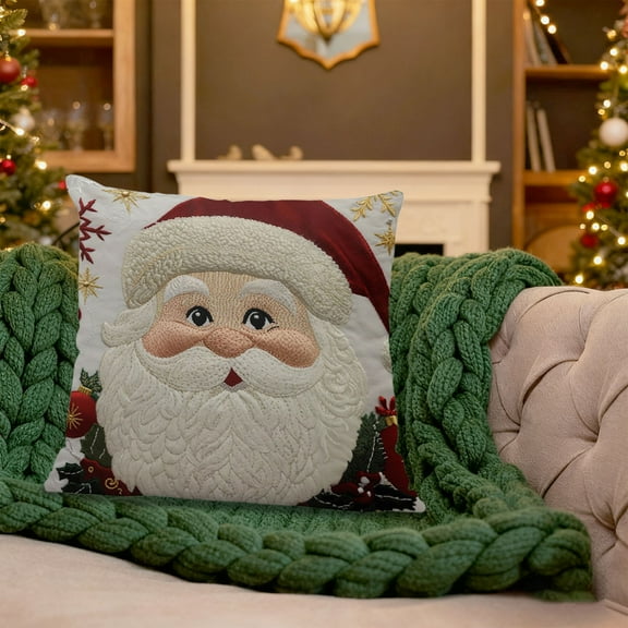 Steadline Christmas Themed Linen Pillow Cover - 17x17 Inch Holiday Decorative Cushion Case - Reversible Festive Sofa and Bed Decor for Seasonal Home Styling