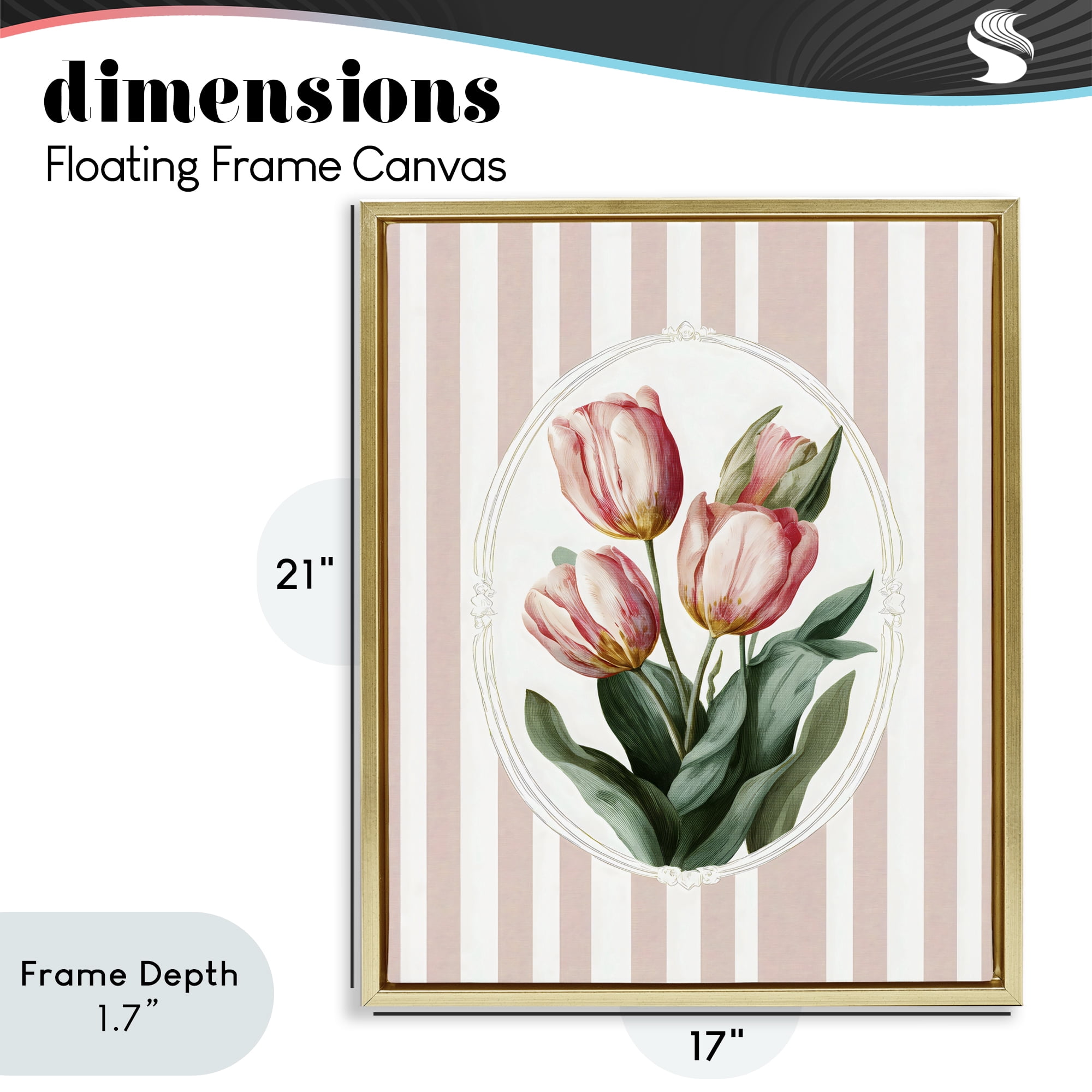 Stupell Industries Vintage Tulips on Stripes Gold Framed Floater Canvas Wall Art, design by Ink Drop Loft
