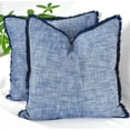 thumbnail image 6 of Organic Cotton Fringe Pillow Covers Boho Farmhouse Cushion Cover with Decorative Tassels Linen Like Textured Accent Pillowcases for Bed Couch Chair Sofa Living Room 20×20 Inch Blue Pack of 2, 6 of 7