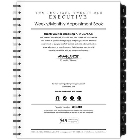 At-A-Glance Executive 2022 Weekly Monthly Refill For 70-NX81, Large, 8 1/4" X 11
