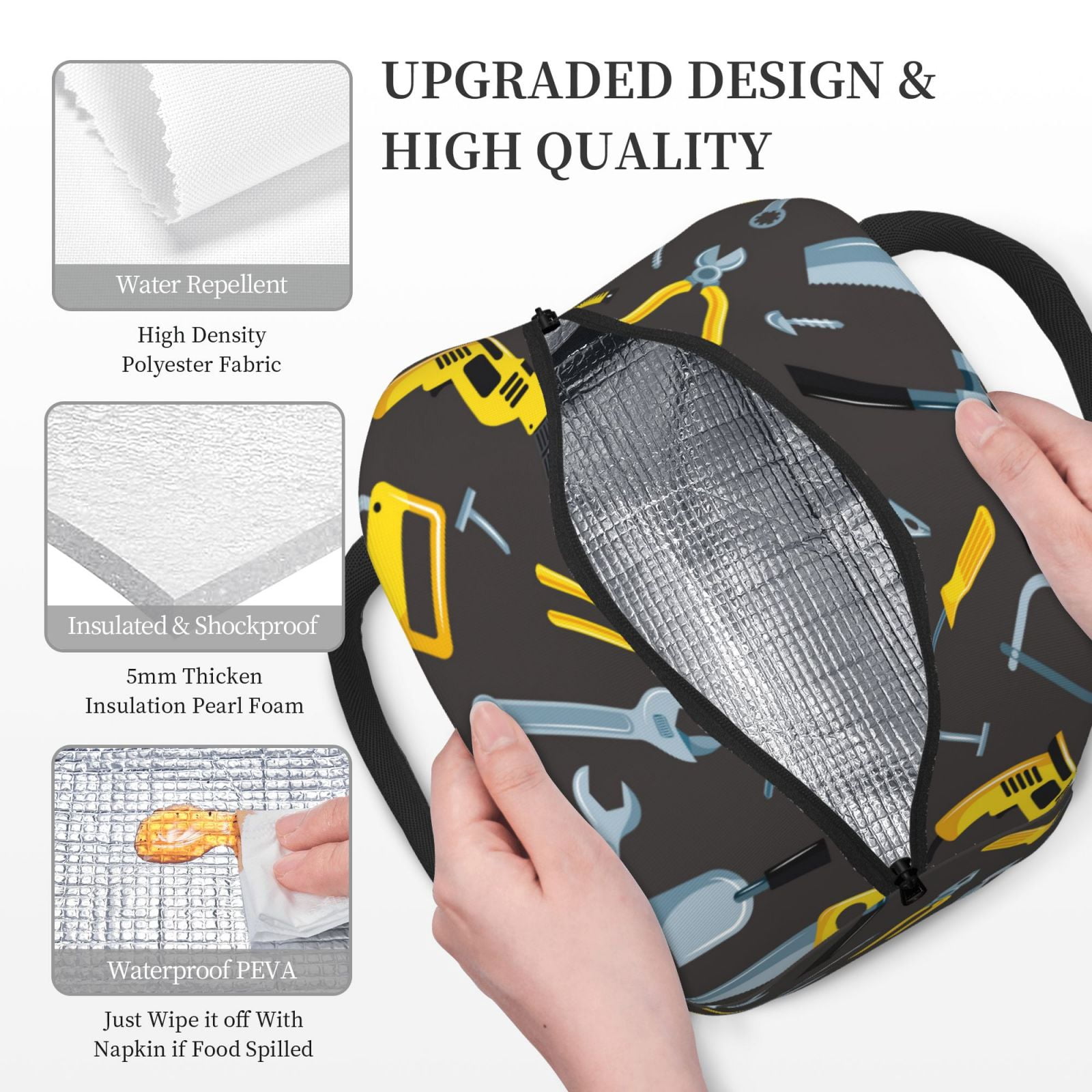 Logiee Repair tools (2) Print Lunch Bag for Women & Men,Adult Insulated Lunch Box,Food Lunch Containers,Reusable High Capacity Lunch Tote Bags for Work, Travel, Outdoor