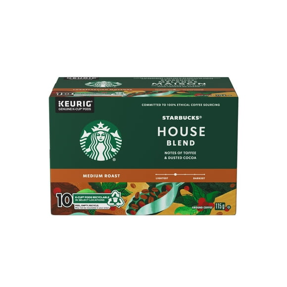 House Blend Coffee, Medium Roast, Keurig Coffee Pods, K-Cup, Smooth and Balanced with notes of toffee and dusted cocoa, 115 g