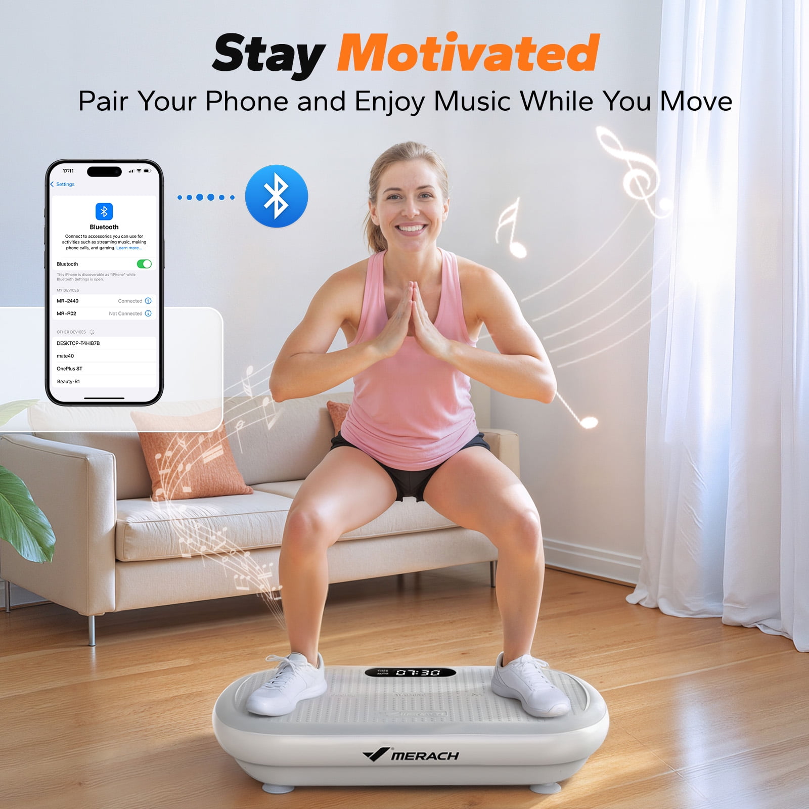 MERACH Vibration Plate Trainer Pro - 440 lb Support, Enhanced Motor, Bluetooth, Silicone Pedals