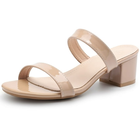 

DADAWEN Womens Sandals Two Strap Block Heels Sandal Nude Double Strap Band Slides Summer Sandal 8US