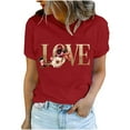 thumbnail image 2 of Valentine's Day T-shirts for Women Valentine's Day Fashion Flower and LOVE Letter Print Shirts Short Sleeve Round Neck Pullover Blouses Tops Spring Summer Clothes, 2 of 5