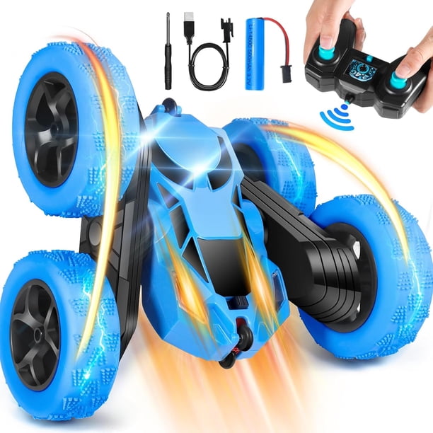 Coche de control remoto 4x4 RC Stunt Car 2,4 GHz 360° giro de doble cara con faros LED coche de carreras todoterreno RC juguete de cumpleaños perfecto para niños