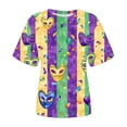 thumbnail image 4 of Fartey T-Shirts de Mardi Gras pour Femmes Grande Taille à Thème Carnaval Manches Courtes Hauts Mode Drôle Imprimé Masque Col Rond T-Shirts Multicolore TG, 4 of 4