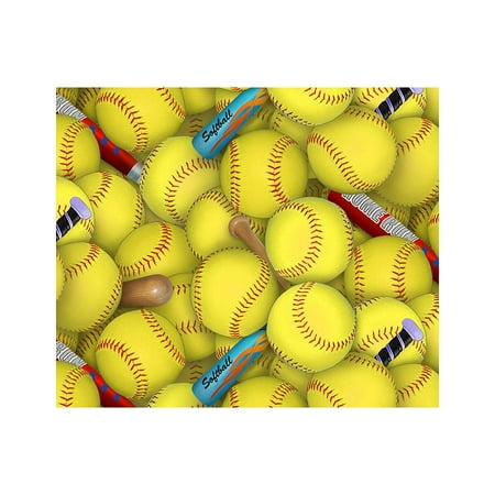 Softballs and Bats Sports Cotton Fabric by Elizabeth Studio, This fabric is sold by the yard and cut to order. Measures 44 inches wide. By Elizabeths