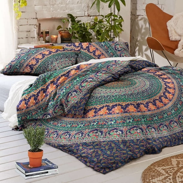 Hecho a mano Hippie Algodón Estampado Étnico Bohemio Mandala Ombre Funda Nórdica Ropa de Cama