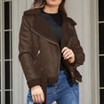 thumbnail image 2 of UJNDER Motorcycle Jacket for Women Winter Thick Warm Suede Lamb Short Coat Shearling Sheepskin Leather Coffee XXL, 2 of 7