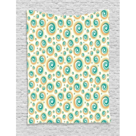 Le Click Tile Spiral - Geometric Circle Tapestry, Trippy Paint Brush Rotary Spiral Circle Pattern Hazy Blurry Tiles Picture, Wall Hanging for Bedroom Living Room Dorm Decor, Teal Orange, by Ambesonne