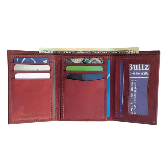 Bullz Men's Genuine Leather Slim and Compact 6 Credit Cards and 1 ID Holder Trifold Men's Wallet