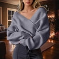 thumbnail image 5 of Yyuenw Off Shoulder V Neck Wrap Sweater for Women Cropped Batwing Sleeve Ribbed Knit Pullover Jumper Tops, 5 of 6