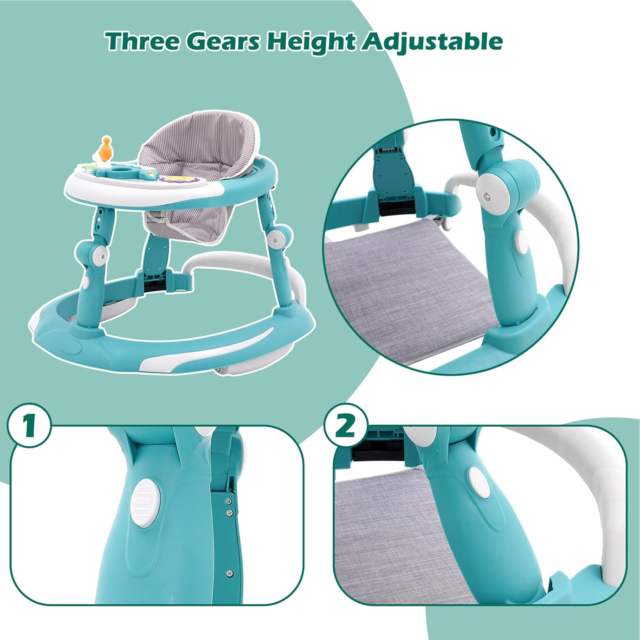Ealing Baby Walker,Foldable Push Walker with Rocking Horse Function, Height Adjustable,Baby Activity Center Toys with Music for Babies 6-24 Months