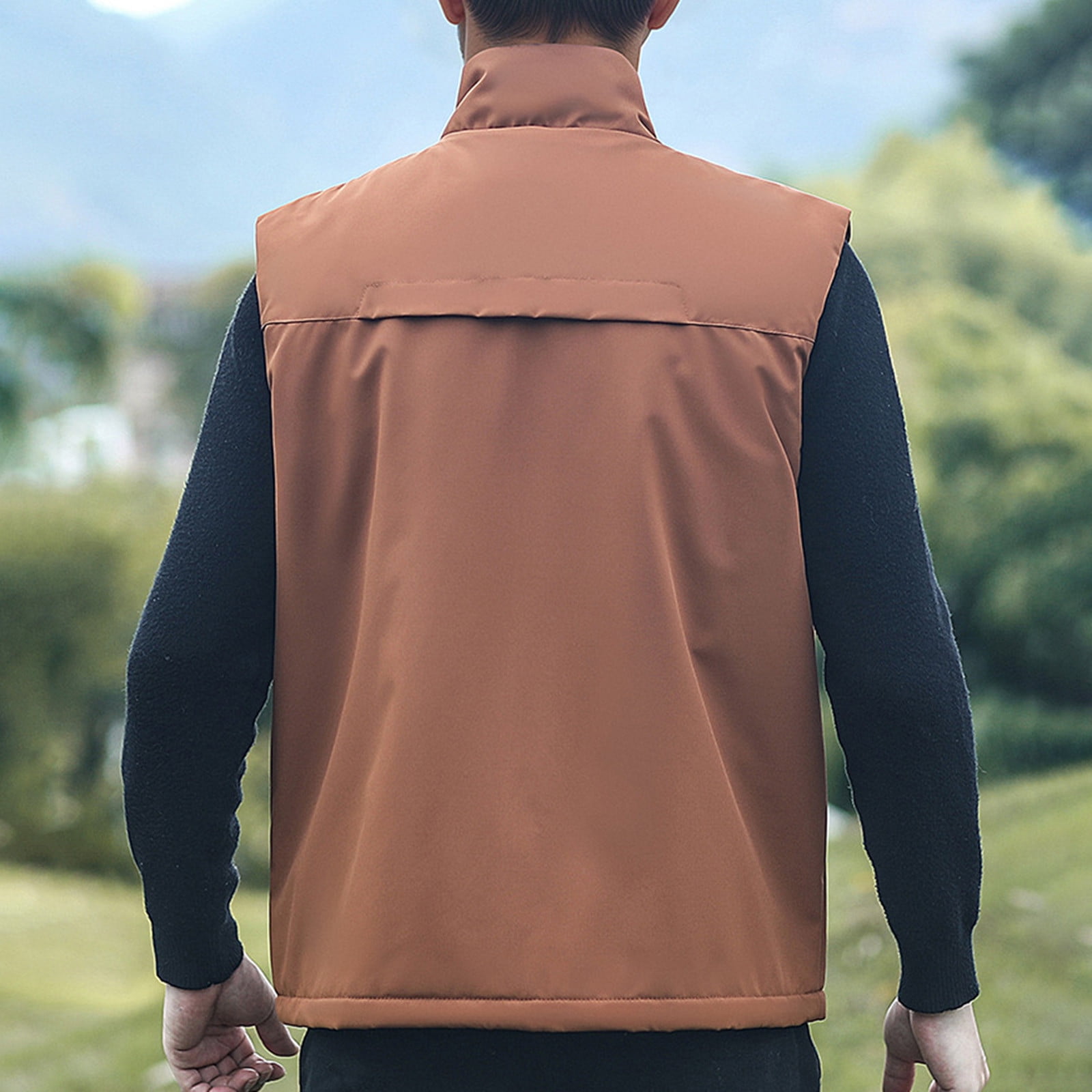 Zedker Mens Fleece Vest Lightweight Outerwear Zip Up Golf Running Sleeveless Vest With Pockets Coffee XXXL