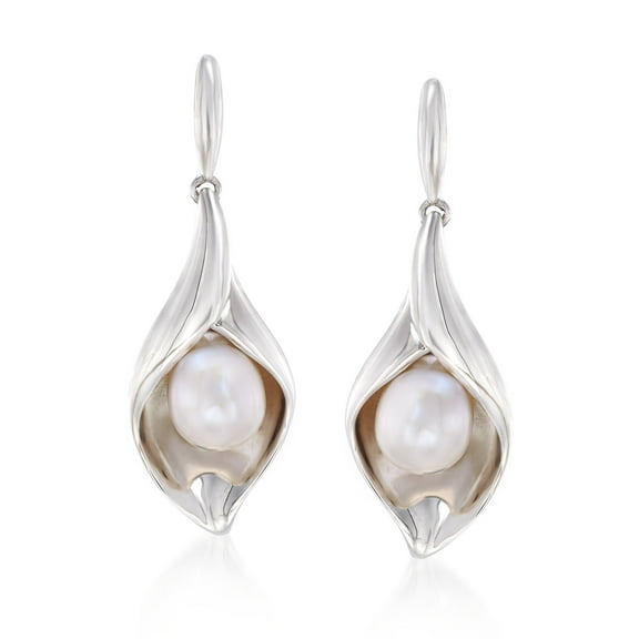 Ross-Simons 6.5-7mm Cultured Pearl Nature-Inspired Drop Earrings in Sterling Silver, Women's, Adult