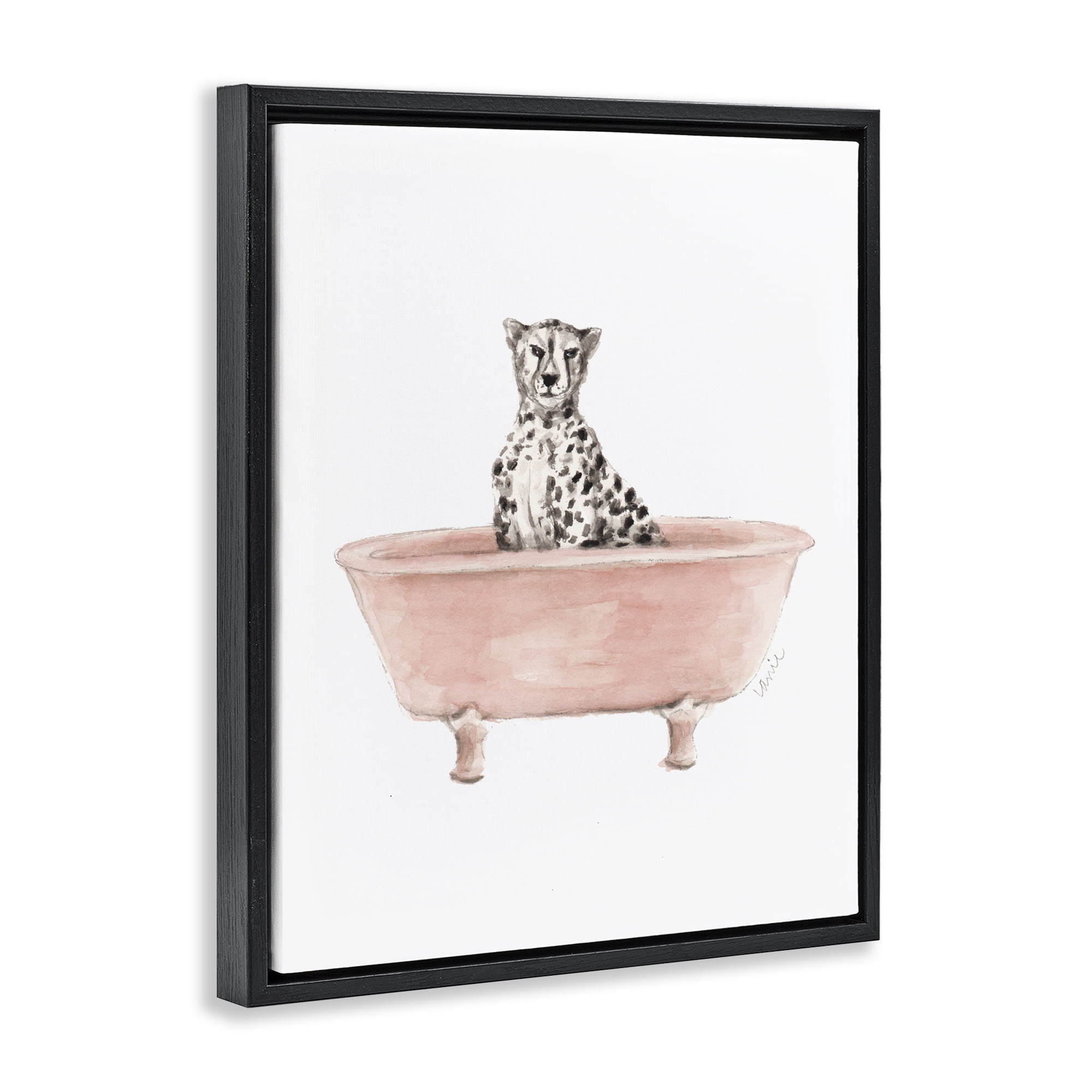 Stupell Industries Cheetah in Pink Tub Black Framed Floater Canvas Wall Art, design by Lanie Loreth