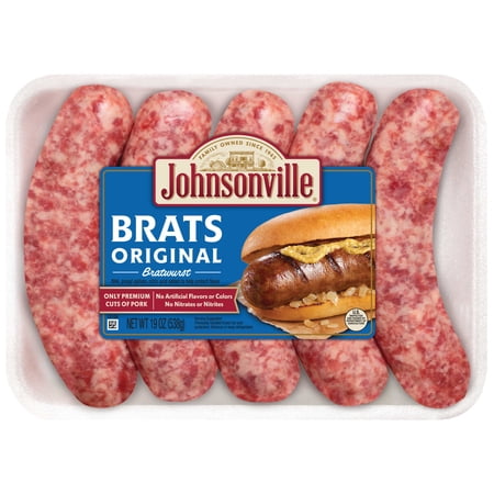 Johnsonville Brats Original Pork Bratwurst Links, 19 oz (5 Count) Tray Refrigerated