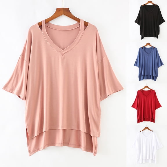 Women's Loose Fit V Neck Short Sleeve Comfy Regular Tank Tops Summer Casual Soft Lightweight T-Shirt Tee | CSEONE,Black L