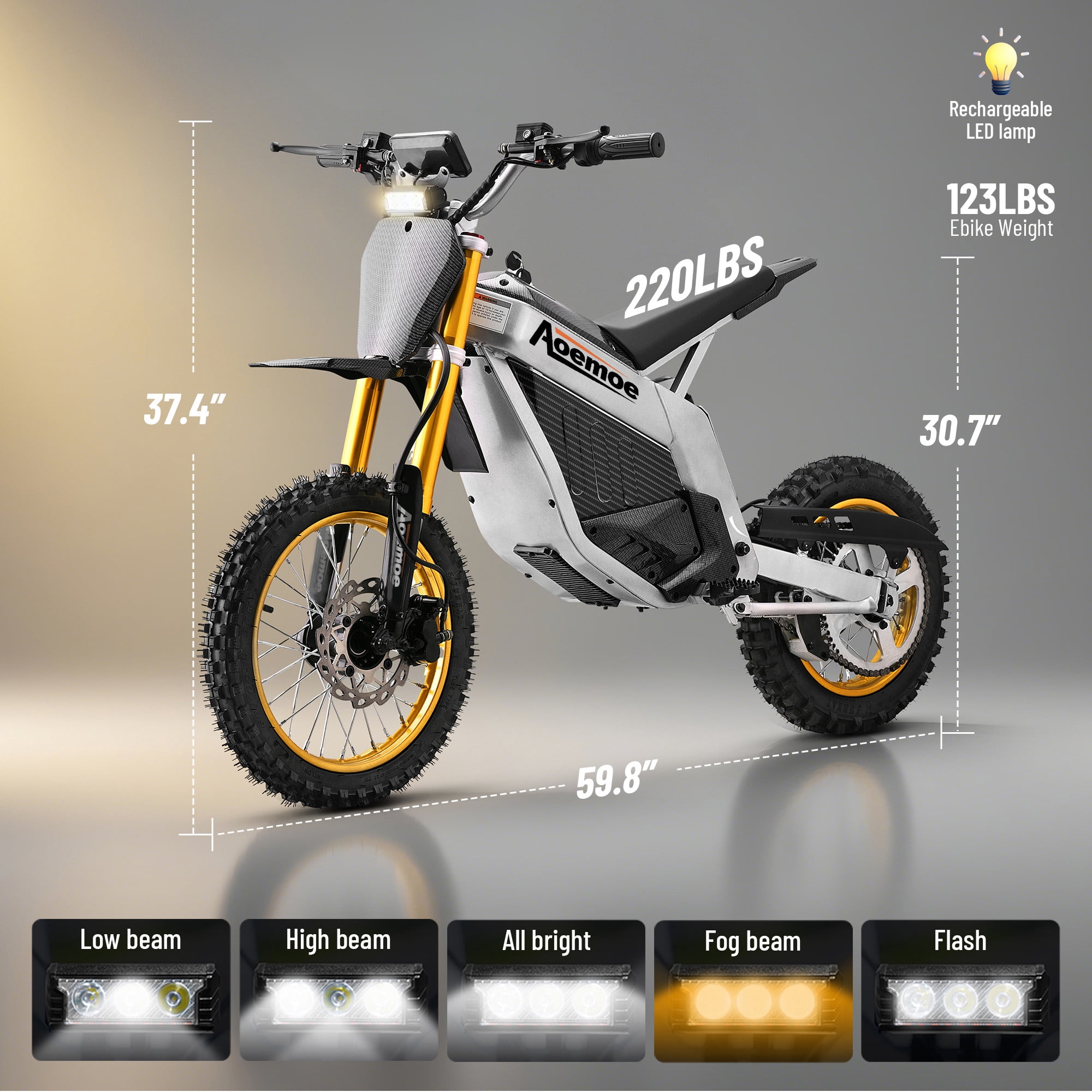 Aoemoe 48V Electric Dirt Bike 3000W (Peak Power)  42mph  (Black)