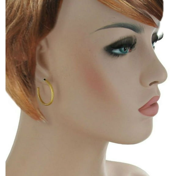 Gold Tone Round Open Hoop Pierced Earrings 1" Ladies Adult Female Women