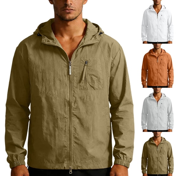 UVEASISHA Big and Tall Zip Up Hoodies for Men Lightweight Sun Protection Hiking Jackets Outdoor Windproof Quick Dry Fishing Hooded Jacket Army Green 4XL