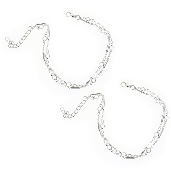 MLINS 2 Pcs Metal Tube Ankle Bracelets Women Foot Jewelry Anklet for Beads Chain Miss Silver