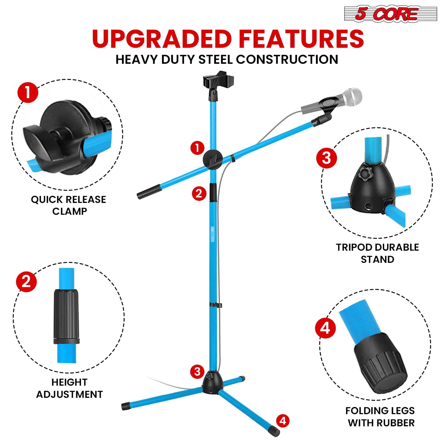 2-Pack Adjustable Microphone Stand with Boom Arm, Dual Mic Holder, Heavy Duty Tripod Floor Stand for Studio Recording & Live Performance