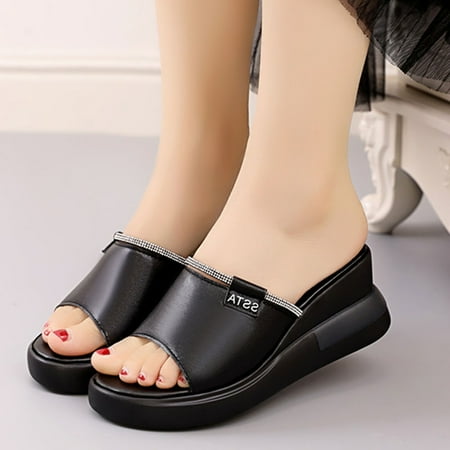 

Ykohkofe Fashion Summer Women Sandals Wedge Heel Platform Lightweight Rhinestone Strap Open Toe