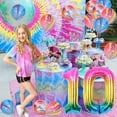 thumbnail image 2 of JOYMEMO Tie Dye 10th Birthday Decorations KKS1&nbsp;for Girls, Rainbow Peace Out Single Digits Tie Dye Tenth Birthday Party Supplies, Paper Glitter Banner & Cake Topper Double Digits 10 Birthday Decor, 2 of 3