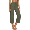 thumbnail image 3 of Wide Leg Capri Pants for Women High Waisted Cotton Linen Summer Pants Casual Drawstring Cropped Trousers with Pockets Army Green XL, 3 of 5