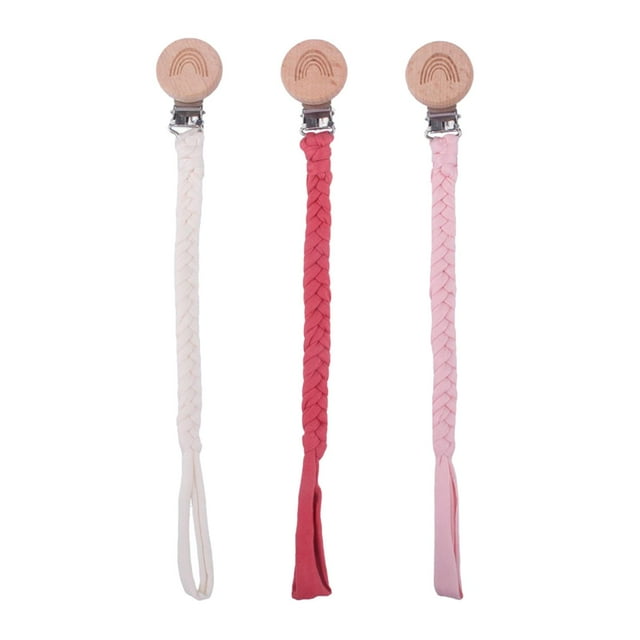 3 Piezas Chupete Cadena Práctico Hecho A Mano Trenzado Para Guardería Unisex Bebé Beige/Rosa/Rojo