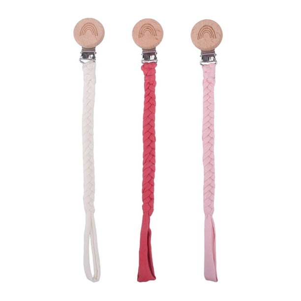 3 piezas de soporte para chupete, cómodo y suave, cadena para chupete para bebés unisex. Beige/Rosa/Rojo