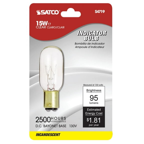 Satco S4719 T7 Incandescent Light Bulbs 15W 130V 2700K BA15d Bayonet Double Contact Base Dimmable (12 Pack)