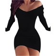 thumbnail image 1 of Mini vestido ajustado de manga larga con cuello en V sólido Sexy para mujer a la moda, 1 of 4