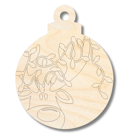 Unfinished Wood Etched Reindeer With Lights Ornament Shape | Paint By Line Crafts 12" / 1/8"