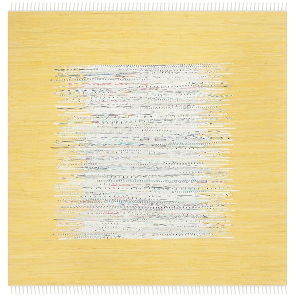 SAFAVIEH Montauk Tennyson Geometric Cotton Area Rug, Ivory/Yellow, 4' x 4' Square