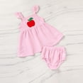 thumbnail image 2 of ZEHJUHAN Baby Girl Outfit Apple Applique Dress & Shorts Set Ruffle Sleeves Summer of School Outdoor Activities Pink，2-3Y, 2 of 7