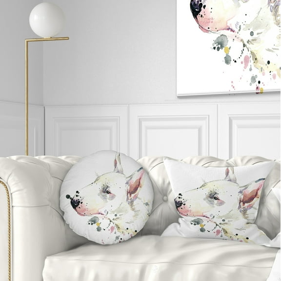 Designart Bull Terrier Dog Watercolor - Animal Throw Pillow - 12x20