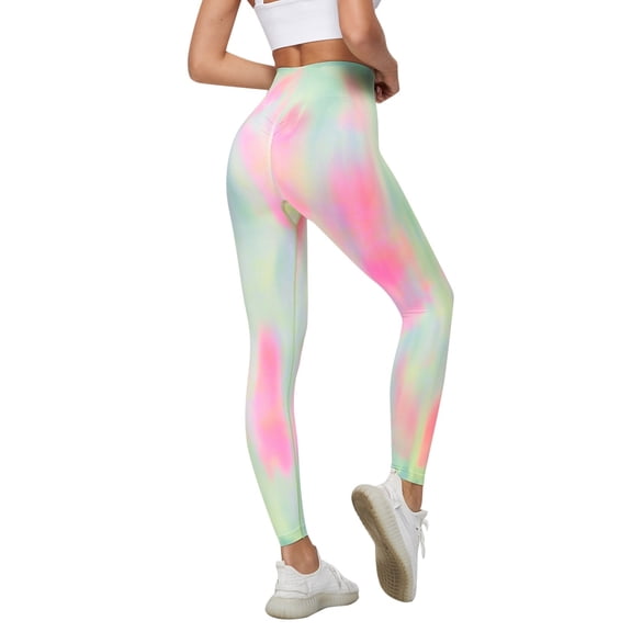 Bibifish Womens Yoga Pants Gradient Color Tie-Dye Yoga Pants High Waist Shiny Festival & Streetwear Eye-Catching Leggings For Ladies