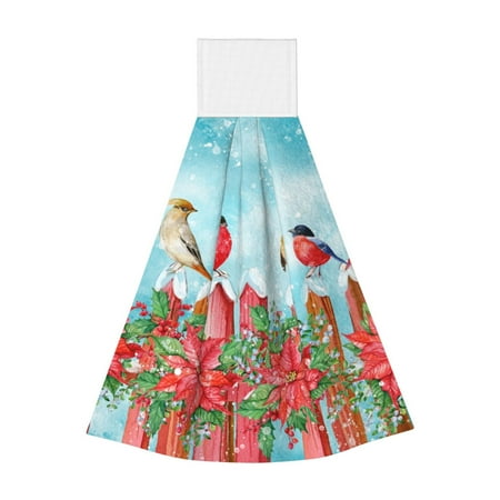 

Adobk Winter Birds on the Fence Print Coral Velvet Hand Wipes Fashion Hanging Kitchen Towel for Bathroom Washcloth Absorbent Tie Towel