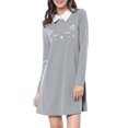 thumbnail image 2 of MODA NOVA Junior's Contrast Collar Flare Hem Above Knee Dress Light Gray XS, 2 of 5