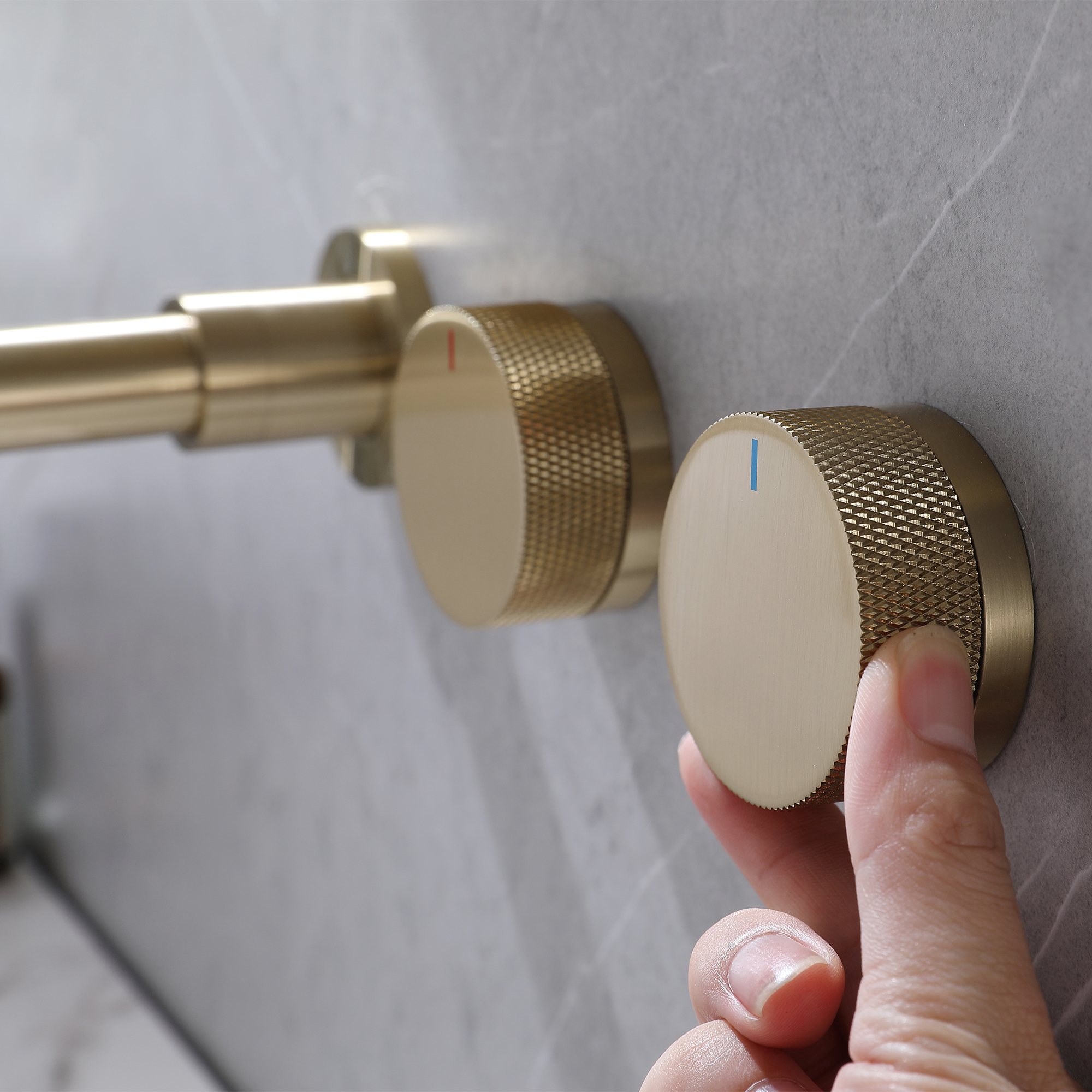 Wall Mounted Three Hole Bathroom Sink Faucet, Double Knob Handles Basin Faucet
