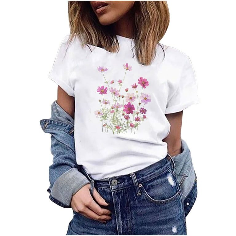 Enjoytime T-Shirt For Women Flower Graphic Print Tee Shirts