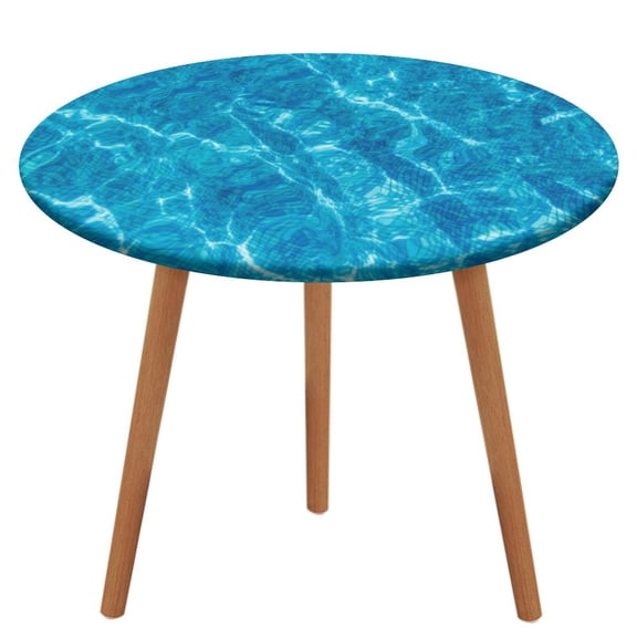 Water Ripple Light Blue Tablecloth Round Elastic Fitted Waterproof Table Cover Cloth for Dining Room Indoor Outdoor Decor