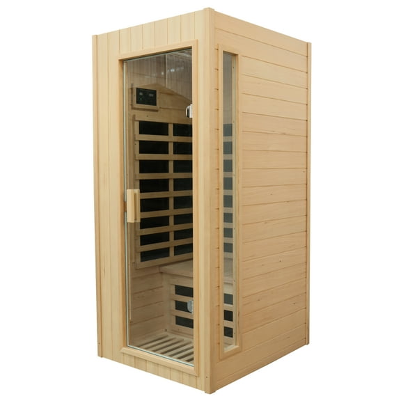 KUNSANA For 1 Person Indoor Far Infrared Sauna Hemlock Cabinet Home Detox Spa 1300W