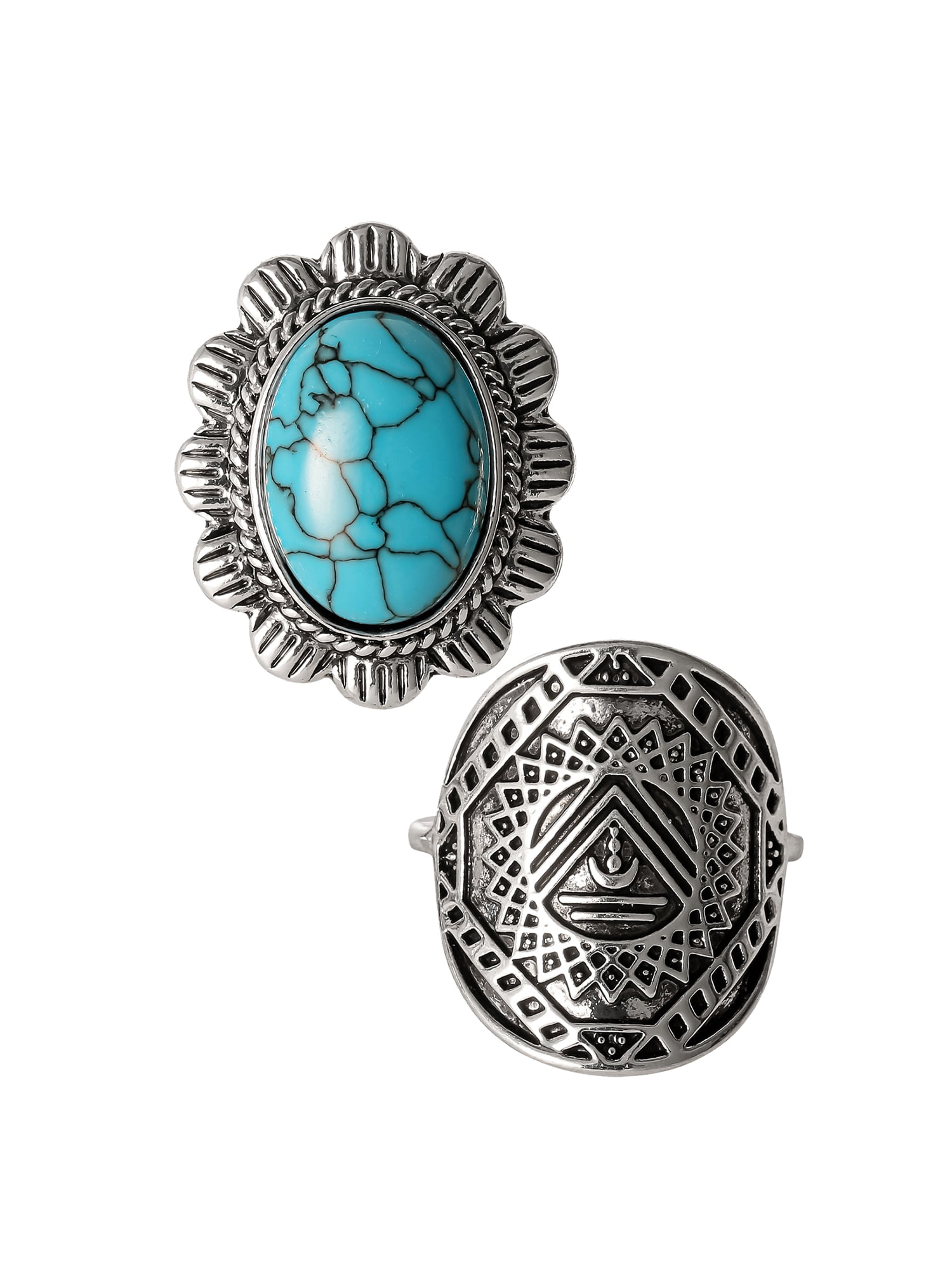 Jessica Simpson Women's Faux Turquoise Ring Set, 2-Piece