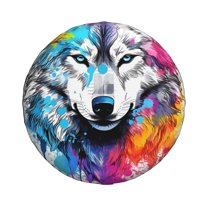 Haiem Spare Tire Cover , Wheel Cover with Cool Colorful Wolf printed, Camper Spare Tire Cover Fit for Jeep Wrangler Rv SUV Truck Travel Trailer-15 inch
