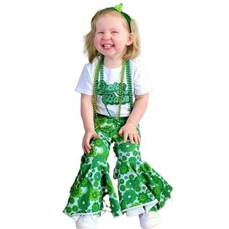 

Ma&Baby St. Patrick s Day Toddler Girls Pants Suit Baby Short Sleeve Tops and Flares Pants Outfit Set